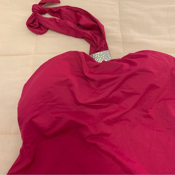 MICHAEL KORS fuchsia pink size 12 swimsuit one piece with metal accent halter - Picture 5 of 12